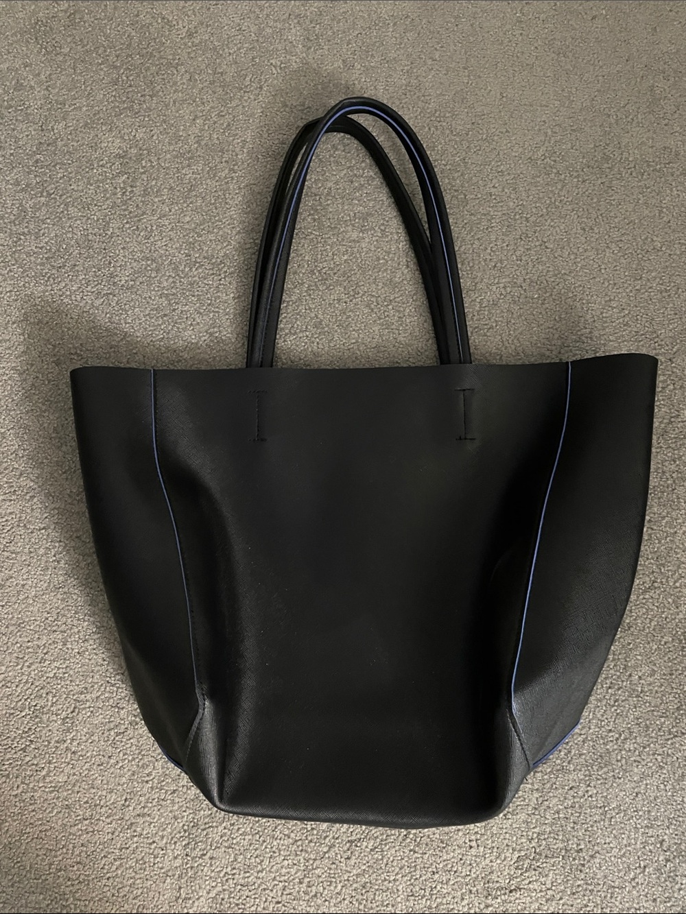 Macys Black Tote Bag with Subtle Blue Trim